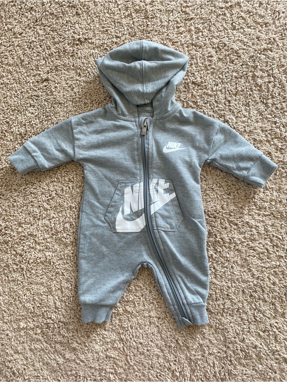 Nike gray zip hooded romper baby boy newborn